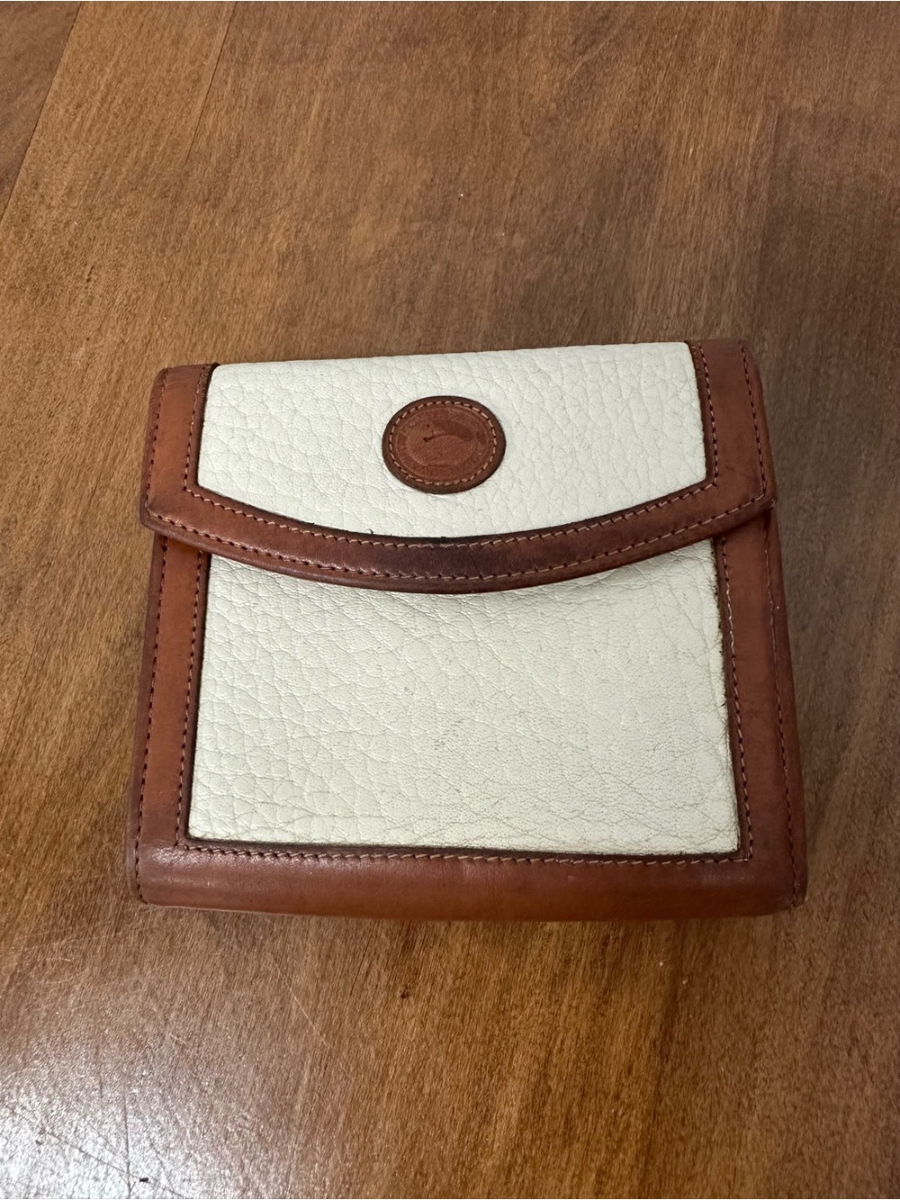 Vintage Dooney & Bourke Cream and Brown Leather Bifold Wallet